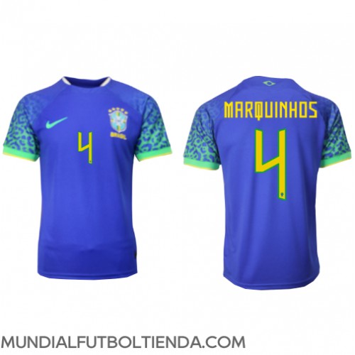 Camiseta Brasil Marquinhos #4 Segunda Equipación Replica Mundial 2022 mangas cortas